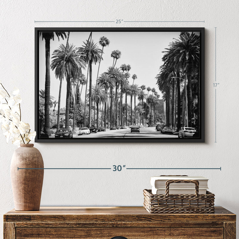 «Black California LA Palm Alley Wall Art», H 17 po x l 25 po