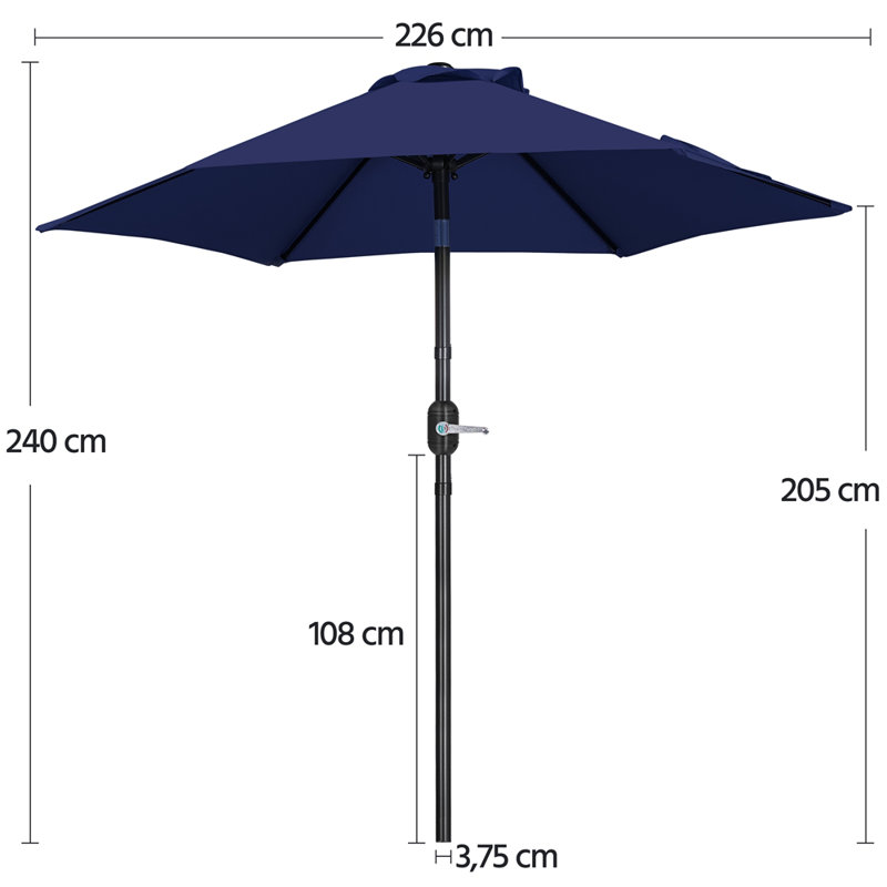 Charlean 226cm Tilt Parasol, Navy Blue