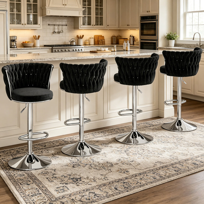 Ensemble de 2 tabourets de bar en velours, tabourets de bar pivotants et tabourets de bar réglables à hauteur de comptoir