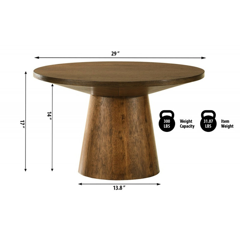 Annamaria Table basse ronde avec base à piédestal, couleur noyer, bois d'hévéa et, idéale pour tout espace de vie en placage de chêne, pièce