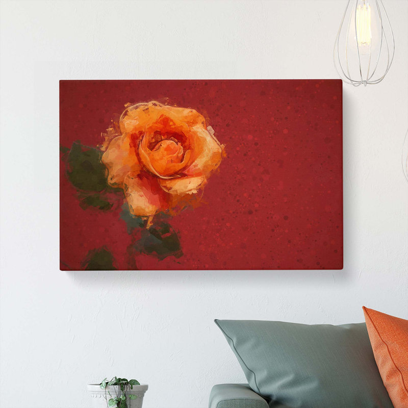 Orange Rose in Bloom in Abstract - Wrapped Canvas, 35cm H x 50cm W x 3cm D