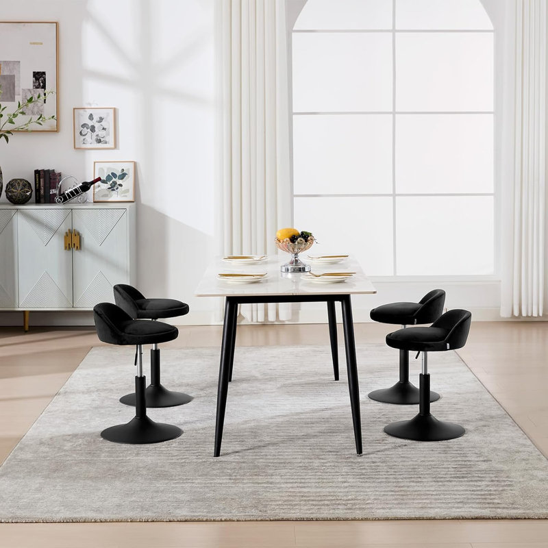 Calio Upholstered Velvet Adjustable Height Bar Stool, Black