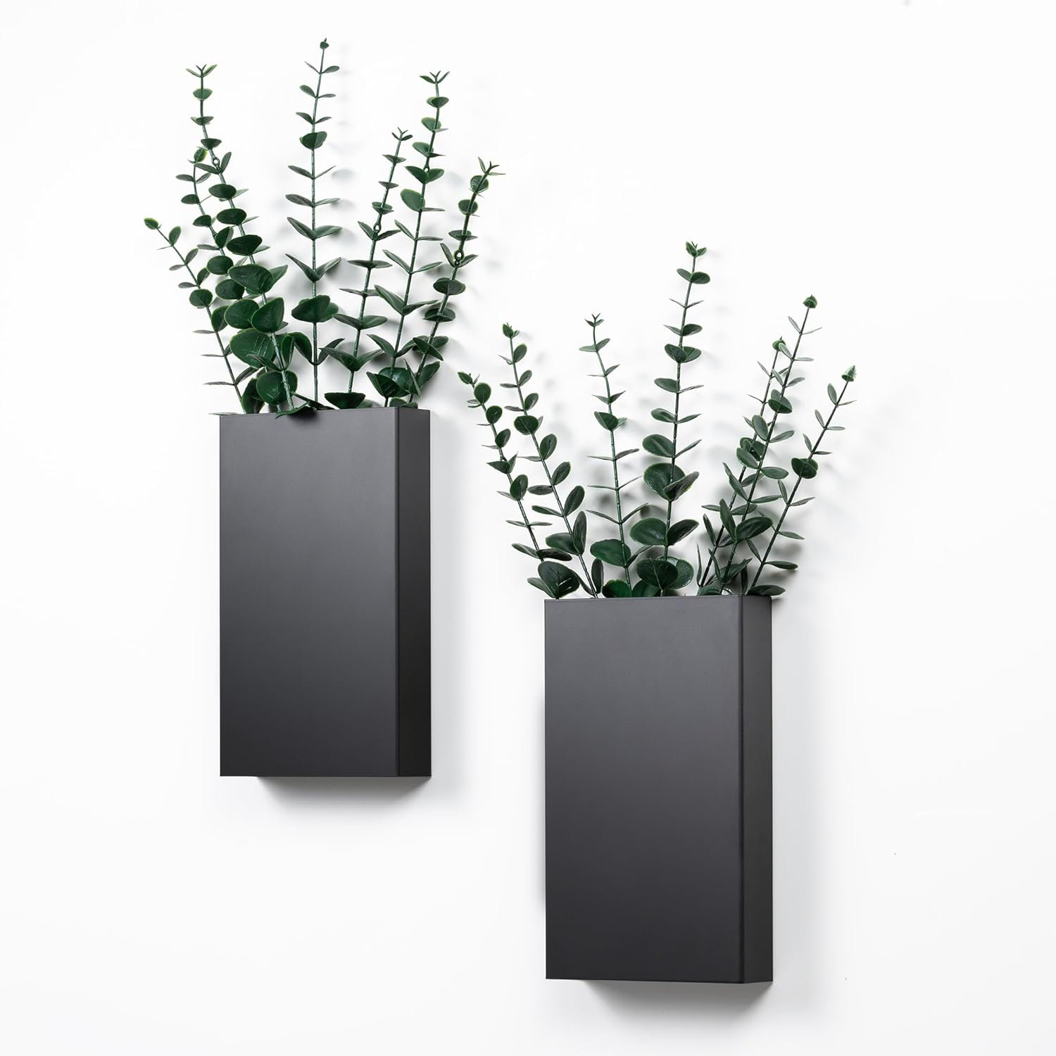 Ebern Designs 2 Pack Metal Wall Planter Vases Decor With Artificial Eucalyptus, Modern Farmhouse Rustic Hanging Pocket Planters... 
