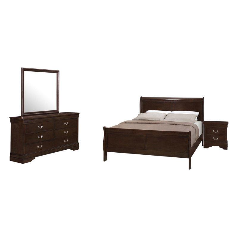 Ensemble de chambre à coucher 4 pièces 4 pièces, Brun, Très grand