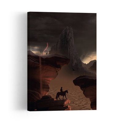 Lone Rider Desert Storm Abstract Contemporary Bird Horse Landscape Nature Wall Art Print