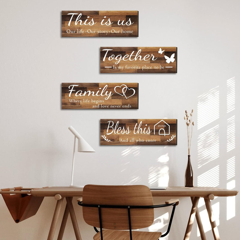 Ensemble de 4 plaques murales rustiques brun