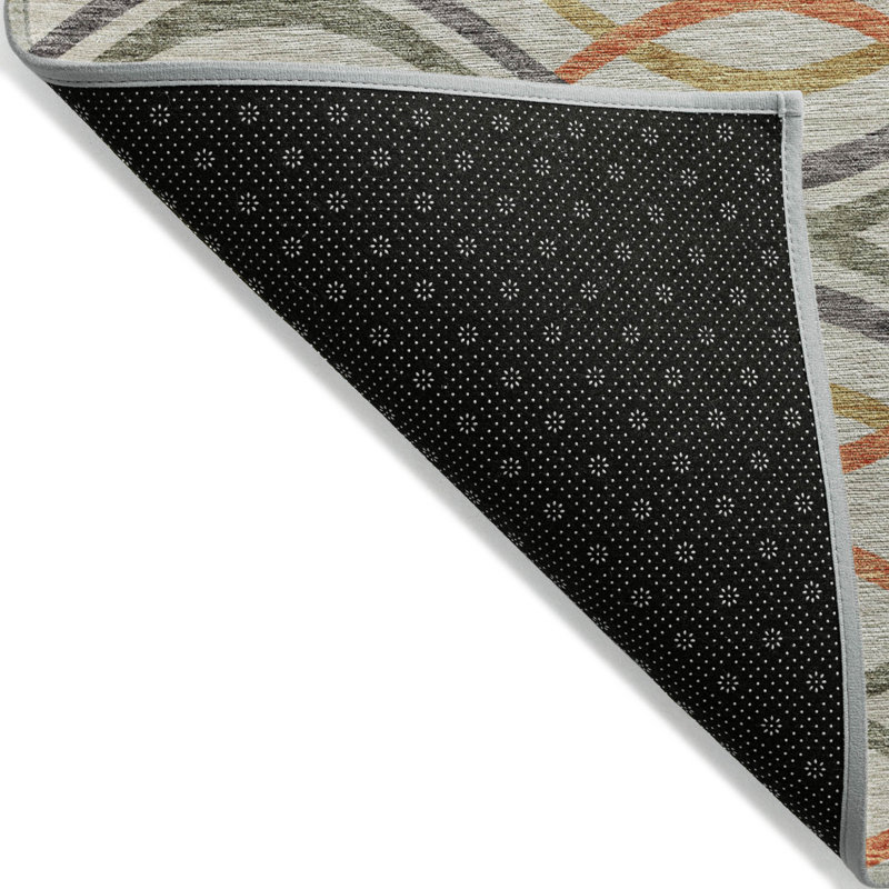Tapis intérieur lavable abstrait ivoire et gris 8 pi x 10 pi orange
