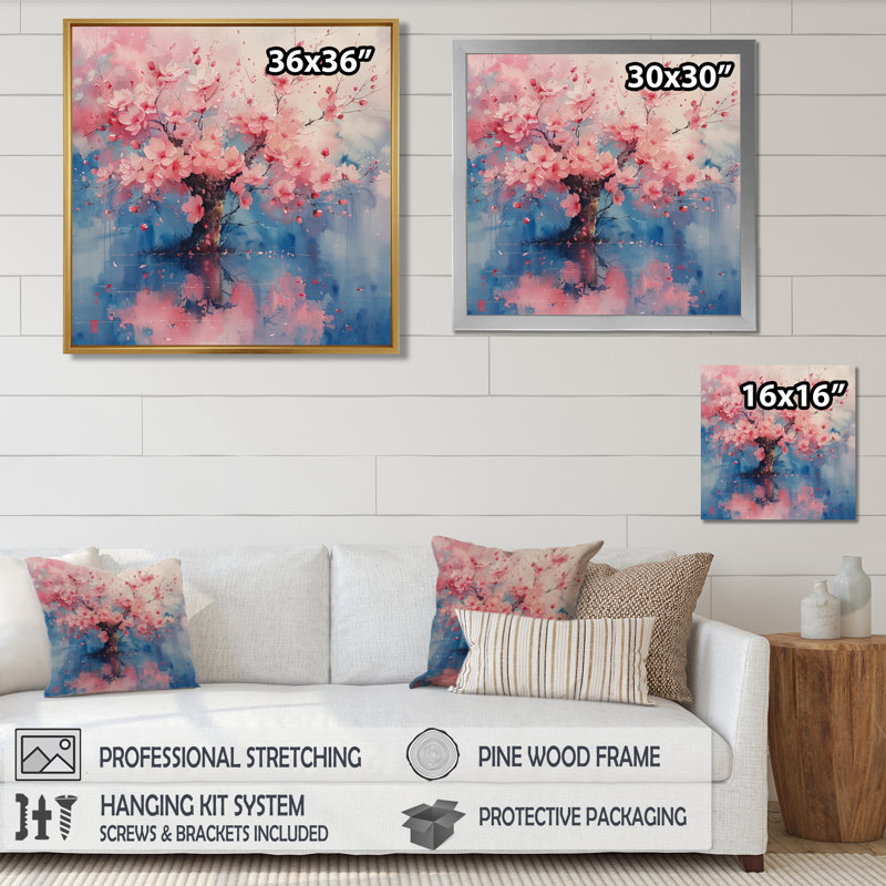  «Rose Blue Spring Blooming Cherry Blossom Tree I - Décoration murale cerisier en fleurs, H 16 po x l 16 po x P 1 po