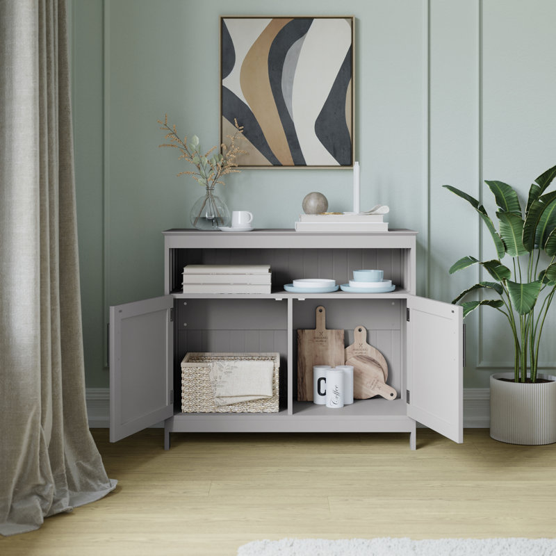 Quintavia Classic Sideboard and Buffet Cabinet with Open and Closed Storage, Gray