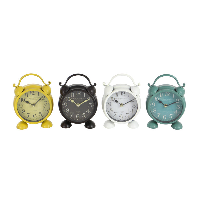 Traditional Analog Metal Tabletop Clock in Black/Blue/White/Beige