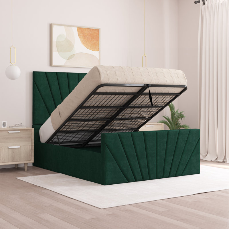 Odolo Upholstered Ottoman Storage Bed, Emerald, Double (4'6)