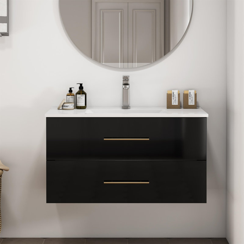 Meuble-lavabo mural noir 36 po avec lavabo 36 po, Noir, 39"