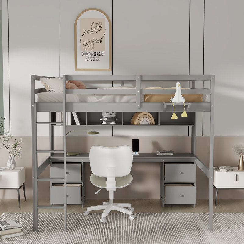 Lit mezzanine 4 tiroirs Lilia par Harriet Bee, gris