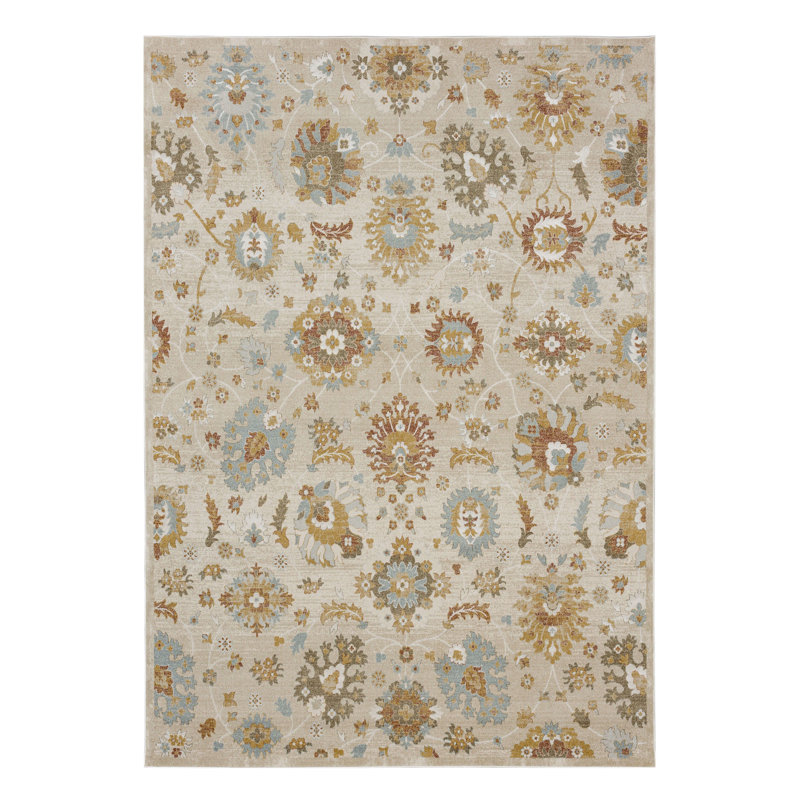 Windermere Karastan Whitehaven Floral Low Pile Stain and Fade Resistant Polyester Indoor Area Rug in Beige