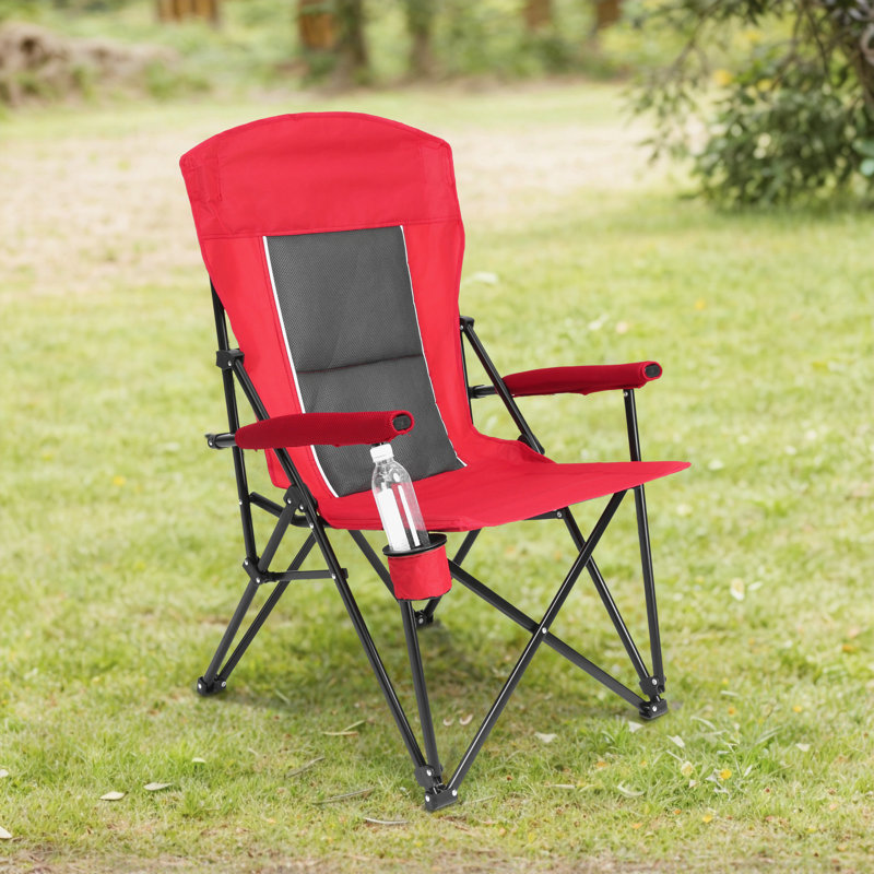 Chaise de jardin robuste à haut dossier; chaise pliante portable avec porte-gobelet, Rouge