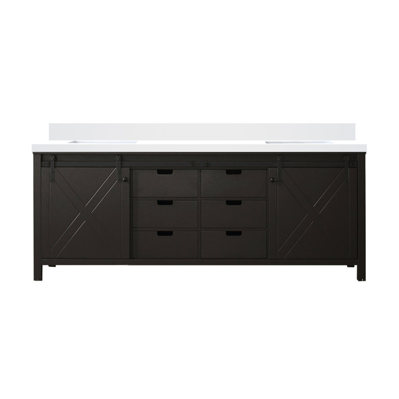 Meuble-lavabo double brun 84 po X P 22 po D, avec comptoir en marbre de culture, Brun, 84"