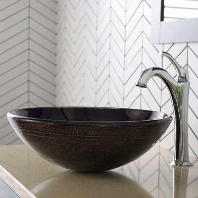 Glass Circular Vessel Bathroom Sink with Faucet