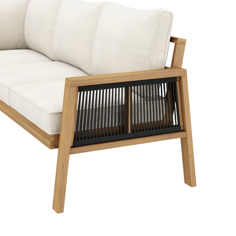 6-7 Seat Acacia Wood Outdoor Sofa Set With Dining Table & Rope Armrests