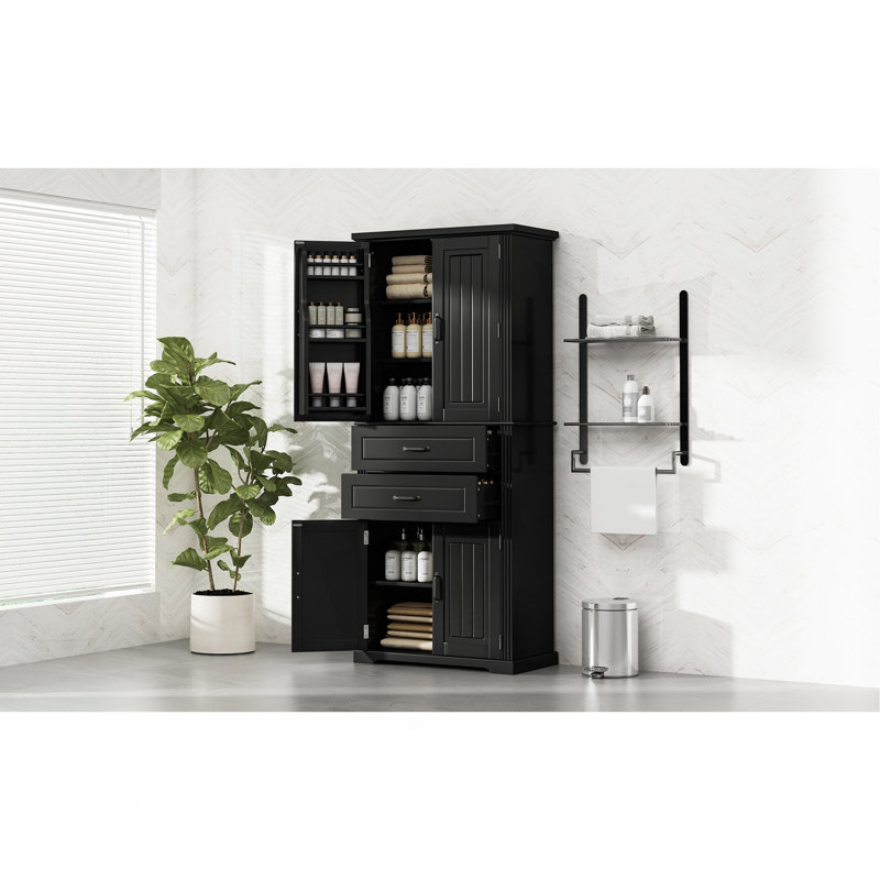 Armoire de rangement avec espace de rangement multifonctionnel, portes avec tablettes de rangement, 2 tiroirs, tablette réglable