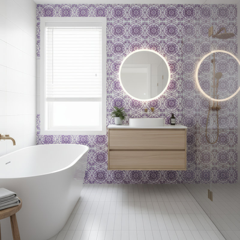 Florentina-Puple-Engraved Marble Tile, White/Purple