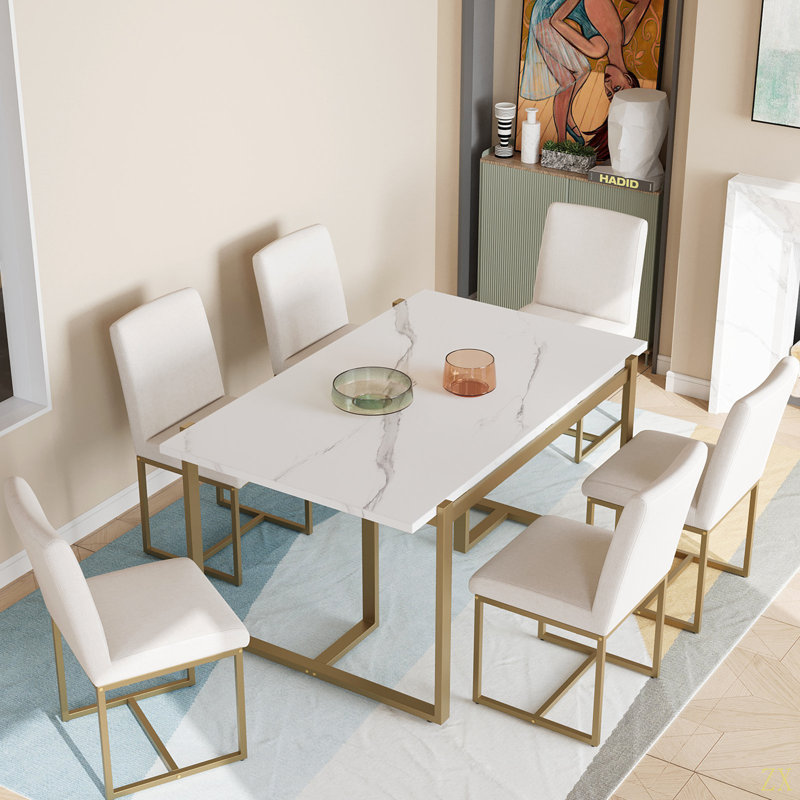 Ensemble de table de salle à manger moderne pour 6 tables de cuisine avec 6 chaises de salle à manger rembourrées, 7 pièces