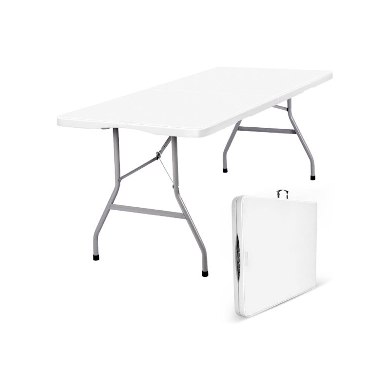 180cm Folding Table Heavy Duty, Portable Trestle Table with Carry Handle White