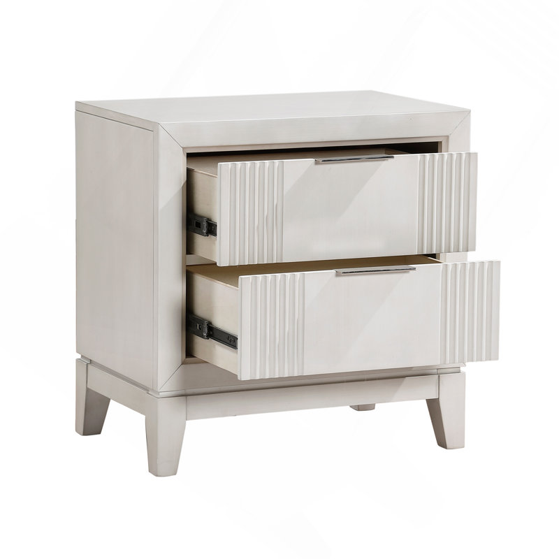 Table de chevet 1Pc avec 2 tiroirs, finition blanche antique