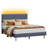 Corduroy Upholstered Platform Bed with Channel-Tufted Headboard, Modern Queen Bed Frame with Soft Padded Edges and Ambient LED-741353280-755949442