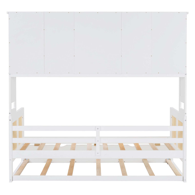 Lit de jour en bois avec lit gigogne, armoire et tablette tout-en-un, Simple, Blanc