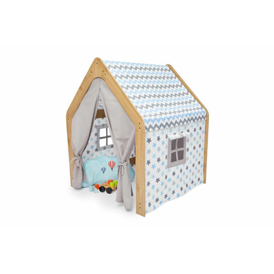 Child Play Tent for Kids, Chevron Design, Natural & White/Blue, 37.4 x 44.9 x 35.4 inches | 100% MDF, 0.5-inch Thickness | Fun & Modern Play Space for Imaginative Play
