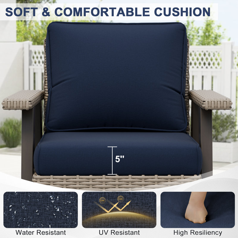 Ensemble de conversation d'extérieur 3 pièces avec chaises berçantes pivotantes en osier et table d'appoint, Bleu très foncé