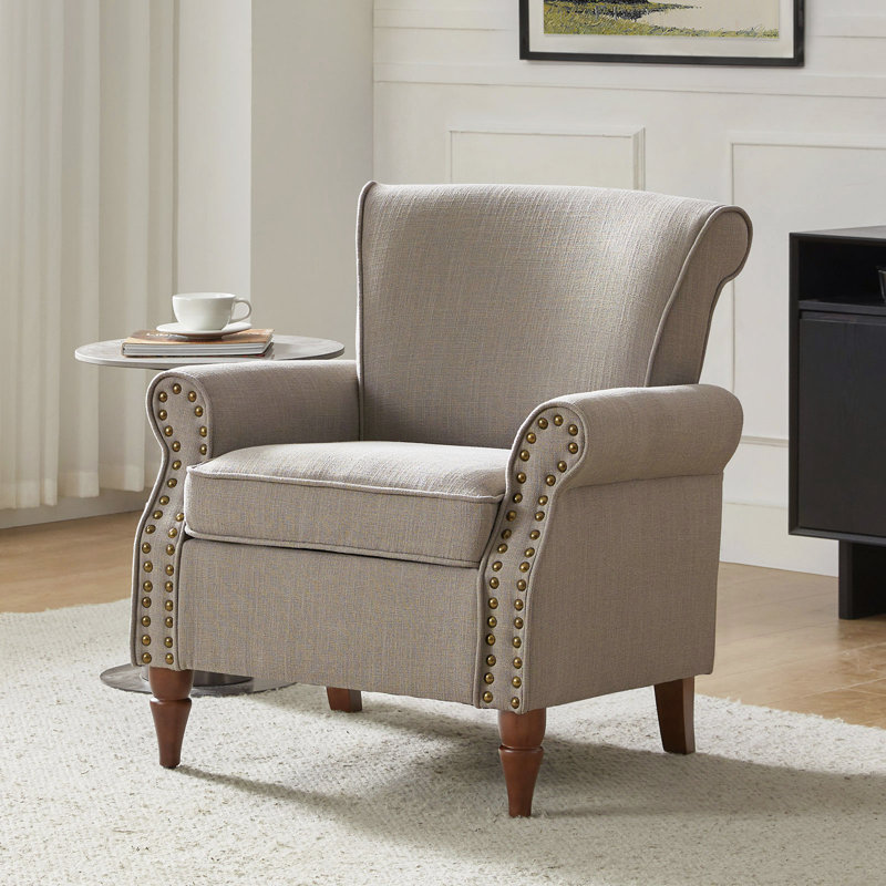 Zellig Traditional Wooden Upholstered Accent Chair, Grey