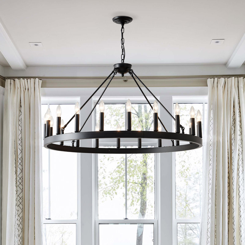 Lustre à roulettes 39 po noir mat avec interrupteur 20 lumières (sans ampoules) pour le salon ou la cuisine - E12