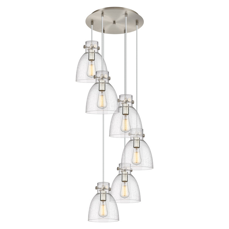 Luminaire suspendu 6 lumières Amrith, Bullé, Nickel satiné brossé