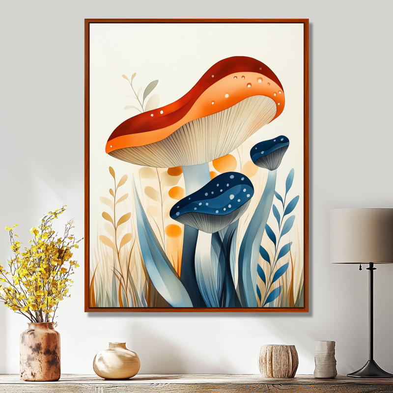 «Quiet Mushroom Study - Woodland Botanical», art mural sur toile encadré, H 40 po x l 30 po, Brown Floater Framed