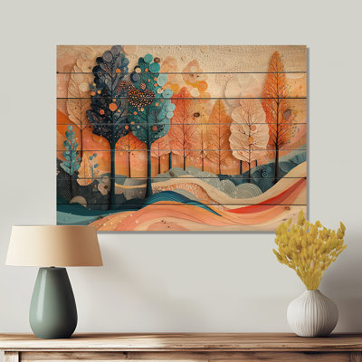 «4 Seasons Forest Trees Dream Fragments I», art mural bois de forêt - sur bois de pin naturel