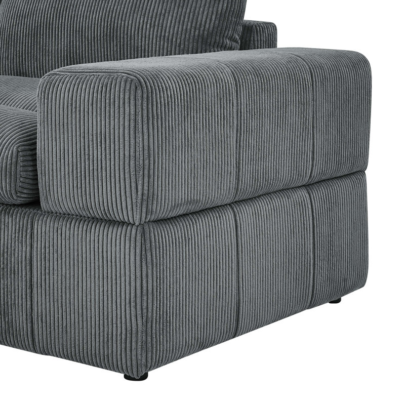 Grand modulaire réversible avec repose-pieds Tondreau Massasoit, Velours côtelé gris