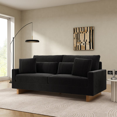 Modern Loveseat Sofa 80.3" Sofa Couch Upholstered Sofa With Four Pillows For Living Room, Black
