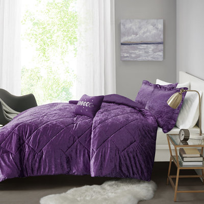 Édredon double / grand en velours mauve - chaud et diamant, comprend des taies décoratives, literie lavable à la machine avec coussin