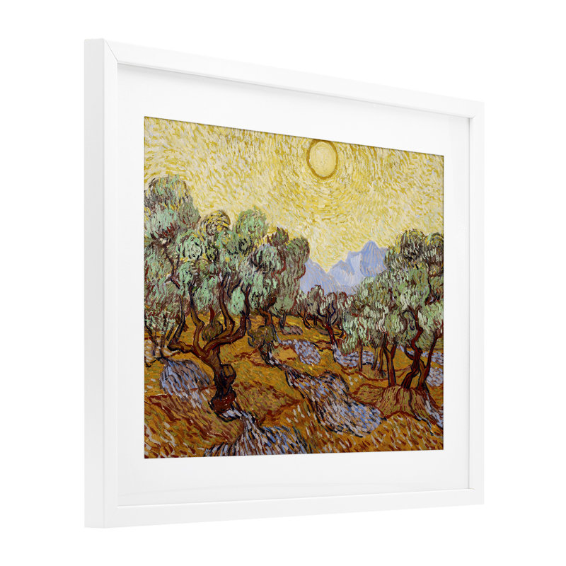 Olive Trees Van Gogh, reproduction encadrée sous verre, conception de Vincent Van Gogh, H 17 po x l 21 po, Cadre blanc côtier