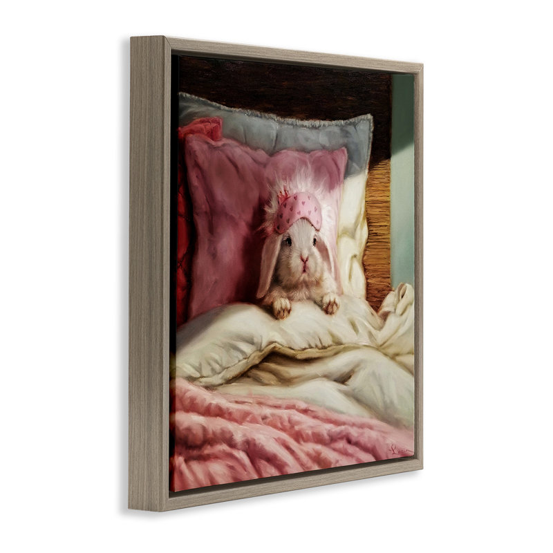 Bunny Resting in Bed Brown Grain Framed Floater Canvas Wall Art by Lucia Heffernan, 18" H x 18" W