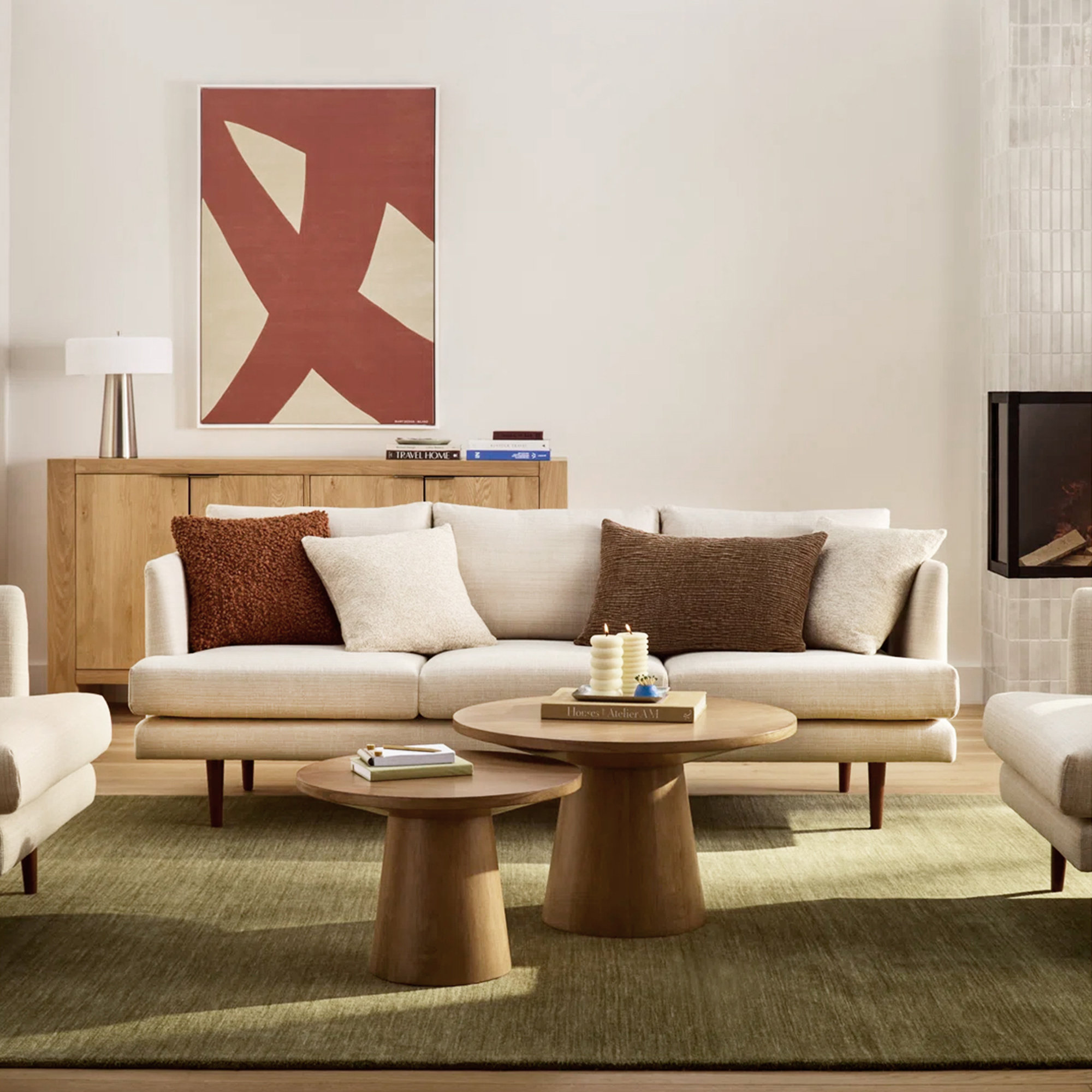 Miller 84'' Upholstered Sofa, Ivory Linen Blend 