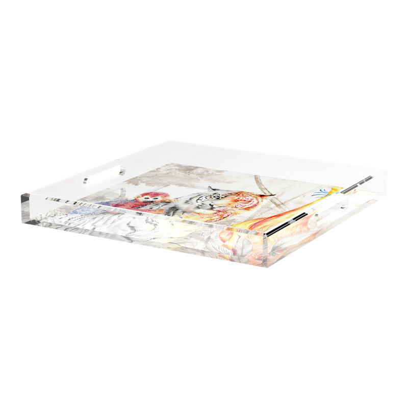 Arcadia Tiger Acrylic Square Decorative Tray, 18"W x 18"D x 2"H