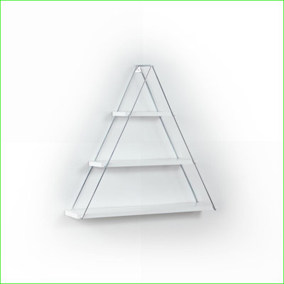 Tablette murale | Étagère triangulaire rustique en métal flottant | Blanc, argent chromé | Blanc | Métal