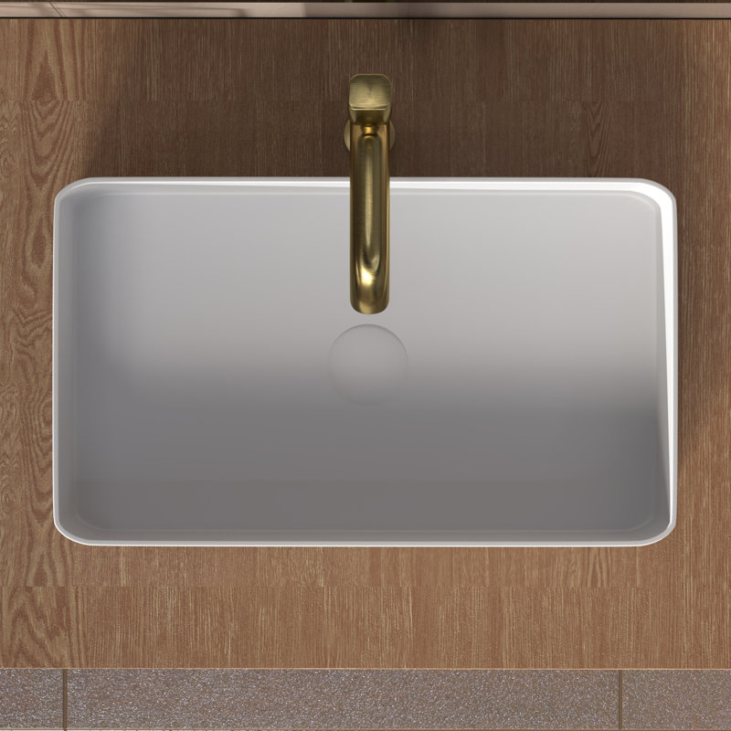 13-4/5'' White Rectangular Vessel Bathroom Sink