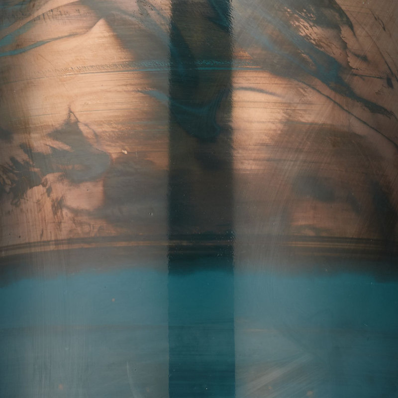 Aqua Metallic Glass & Antique Brass 1-Light Semi-Flush Ceiling Bowl