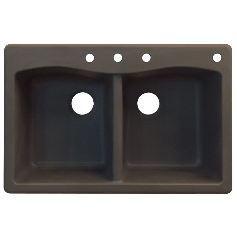 Aversa 33'' L Double Bowl Granite Kitchen Sink, Espresso, 4 hole