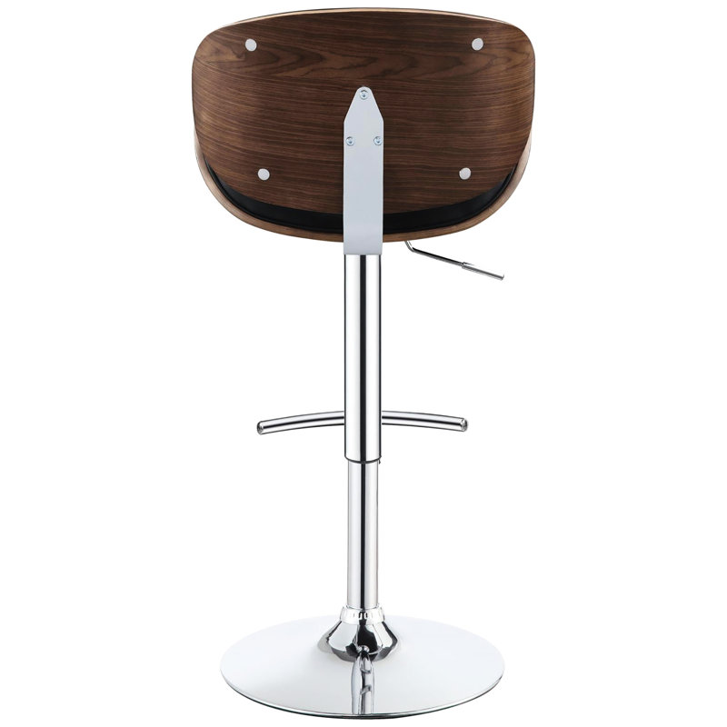Tabouret de bar Mid-Century moderne: noir et tabouret de chambre - réglable, revêtement, dossier en noyer, base