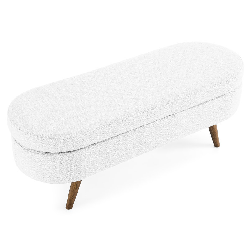 Home Decorative - White Linen With Solid Rubber Wood Legs Storage Bench Robust, White