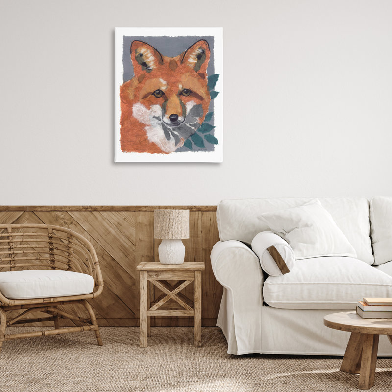 «Fox with Opaque Leaves», art mural sur toile par Nancy Overton, H 20 po x l 16 po